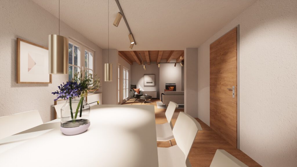 Essbereich mit Blick in den Wohnraum